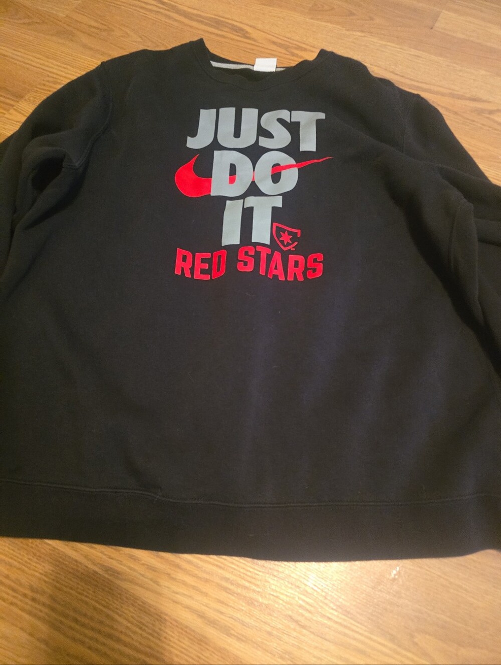 Nike Black Crewneck Sweatshirt with Gray 'JUST DO IT' and Red Accents